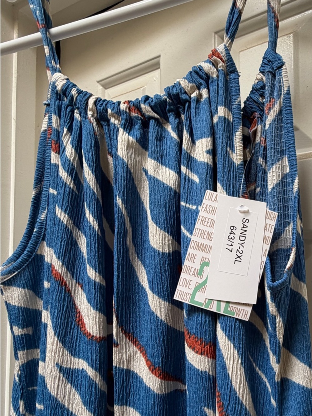 LuLaRoe Blue White and Rust Zebra-Style Maxi Dress